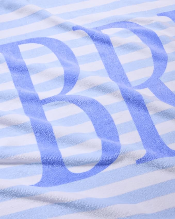 xo, Fetti Bride Blue Stripe Beach Towel - 100% Cotton | Bachelorette Decorations, Coastal Bridal Shower Gift, Poolside Bride to Be, Bridesmaid Gift, Beach Bach Supplies