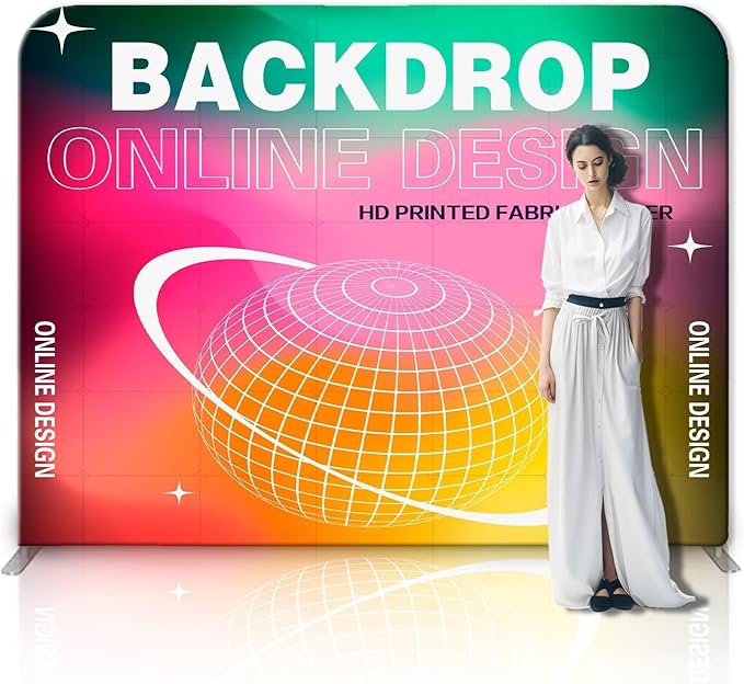 Custom Tension Fabric Banner with Stand Trade Show Backdrop Display, HD Printing Customize Online, Large Portable Trade Show Booth Banner for Business Pop Up Display Aluminum Frame 7.5x7.5 FT
