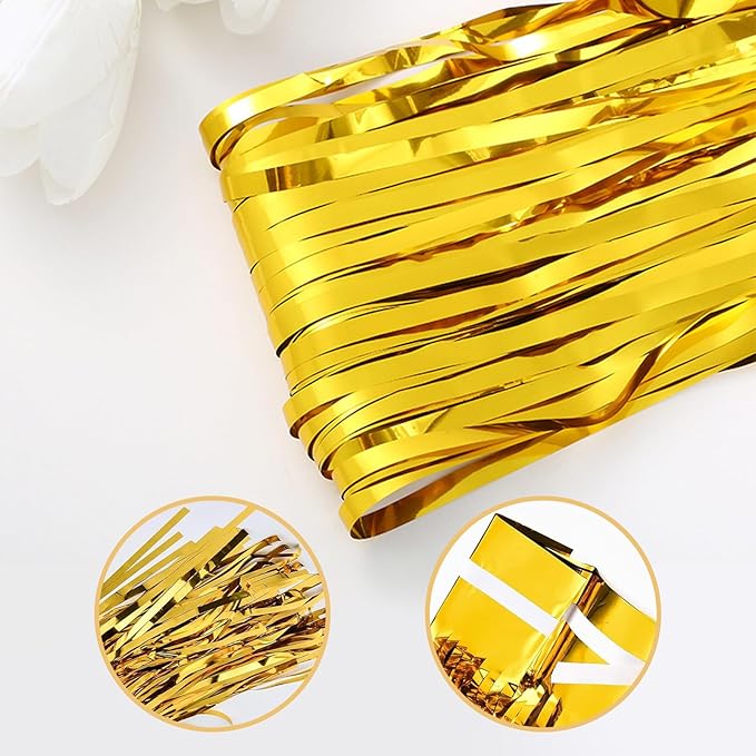 20 Pack Gold Foil Fringe Curtains 3.2ft x 9.8ft Gold Foil Curtain Backdrop Metallic Tinsel Curtains Streamer Photo Booth Backdrop for Birthday Party Engagement Bachelorette Party Decorations