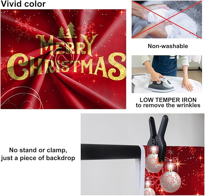 Baocicco 10x7ft Merry Christmas Photo Background Red Gold Xmas Winter Festival Snowfalke Baubles Backdrop Photography Family Holiday Party Banner New Year Photo Booth Background Party Decorations