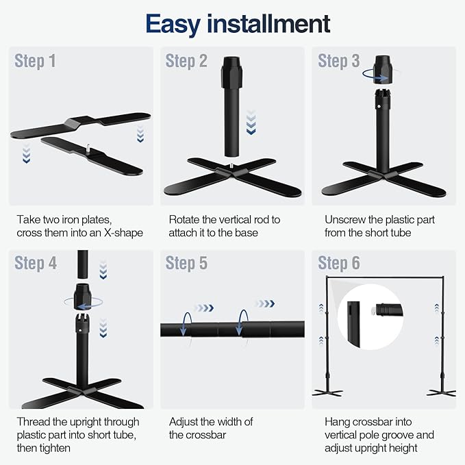 EMART Backdrop Stand Heavy Duty 10x10Ft, Pipe and Drape Photo Background Photography Kit, Adjustable Metal Frame with X-Shaped Base for Wedding Birthday Party Decoration-Black