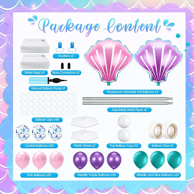 Kasyat 2 Set Mermaid Balloon Column Stand Kit Adjustable Mermaid Balloon arch kit for Wedding Baby Shower Birthday Party decoration Supplies