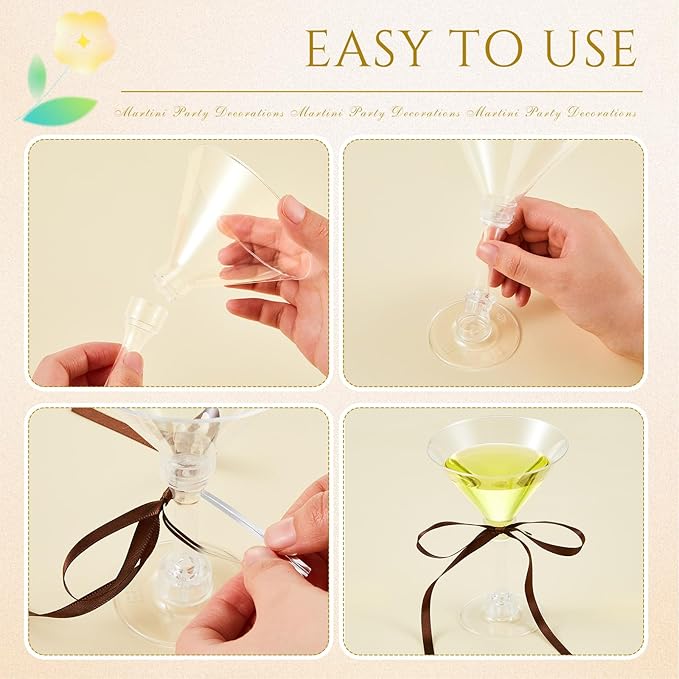 Maxdot 30 Sets A Tini Bit Older Birthday Party Supplies 5 oz Espresso Martini Glasses Plastic Mini Champagne Tower with Bows for Espresso Martini Bachelorette Decoration Tiny Bar(Brown)