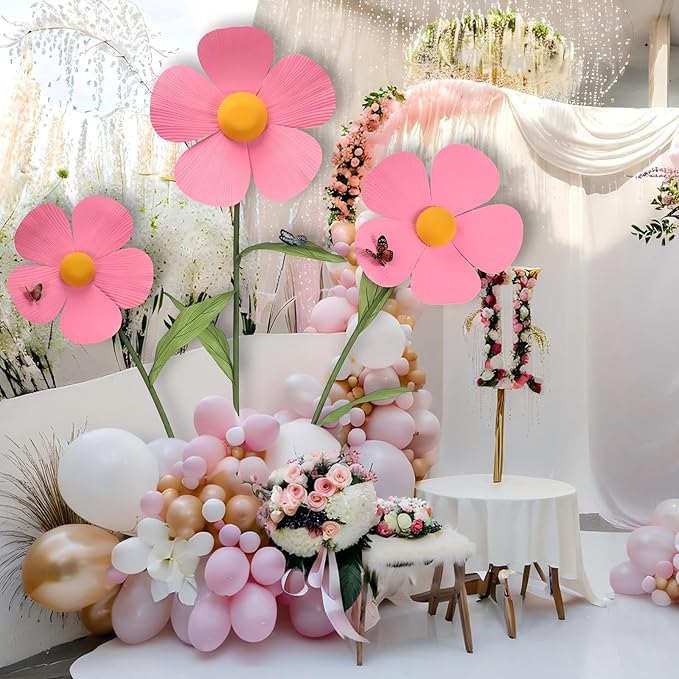 Giant Artificial Daisy Flowers Decoration Five Petal 5.8 Ft Tall Large Fake Daisies Spring Wild Flower for Party Garden Office Home Wedding Decor(Pink)