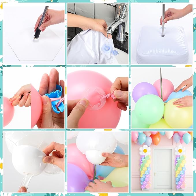 Kasyat 2 Sets Daisy Pastel Party Balloon Column Stand Kit, Adjustable Groovy Balloon Arch Stand Kit for Macaron Boho Summer Daisy Floral Theme Two Groovy Party Decoration