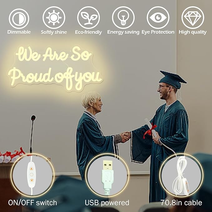 We Are So Proud Of You Neon Sign Dimmable 2025 Graduation Decorations Led Wall Decor Graduation Party Light Up Sign Going Away Party Neon Lights Welcome Home Led Sign