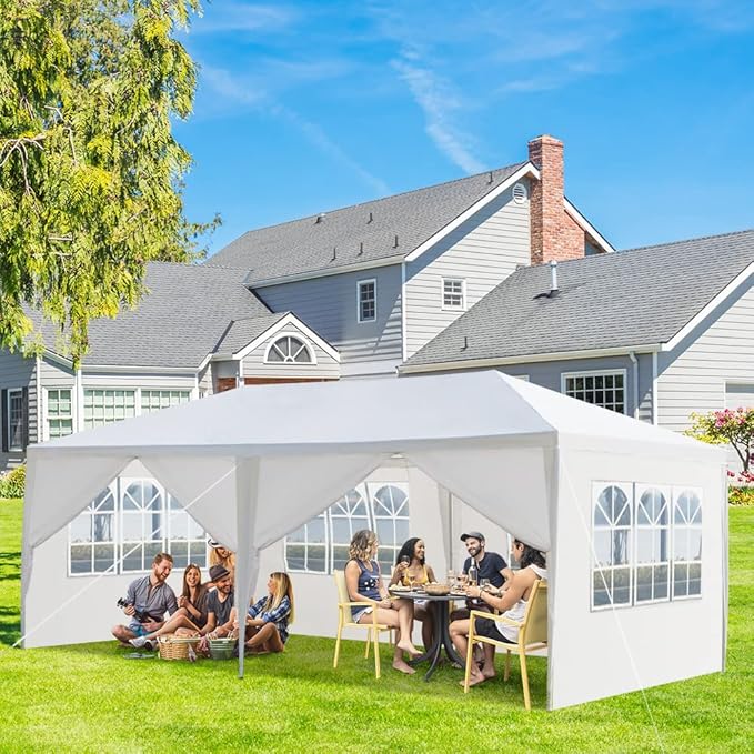 Party Tent, Tents for Parties, Outdoor Wedding Birthday Event Tent Patio Gazebo Carport Canopy Shade, Canopy with Removable Sidewalls & Transparent Window (10'x20'/6 Sidewalls White)
