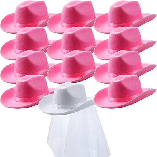 Unittype 12 Pcs Women Cowgirl Cowboy Hats Bachelorette Cowboy Hats for Bridal Shower Wedding Engagement Halloween Cosplay