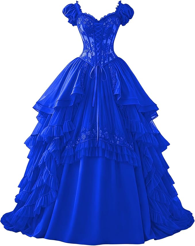 Ftupza Gothic Wedding Dresses Lace Appliques 1800s Victorian Dresses for Women Layered Tulle Prom Dress Long Ball Gown