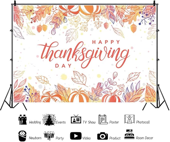 9x6ft Happy Thanksgiving Day Photography Backdrop Thanksgiving Day Party Background Leaf Pumpkin Filbert Thankgiving Party Banner Wallpaper Thanksgiving Photo Studio Props