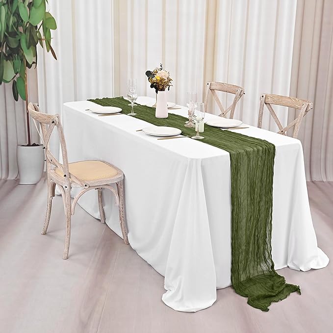20 Pack Olive Green Table Runner 10Ft Cheesecloth Table Runner Romantic Boho Gauze Table Runners Long Sheer Fabric Cheese Cloth Table Runners for Wedding Party Bridal Shower