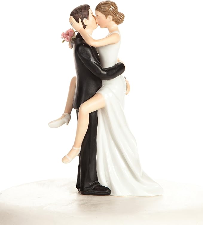 Wedding Collectibles Funny Kissing Wedding Cake Topper with Bride and Groom | Fun, Humorous Figurine | Fine Porcelain | 5.5 Inches