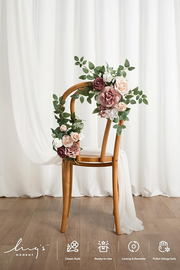 Ling's moment 2pcs Wedding Artificial Floral Swag Welcome Sign Flowers Backdrop Garland Dusty Rose Pink Cream for Ceremony Reception Door Wall Home Decorations Entryway Outdoor Board Table Decor
