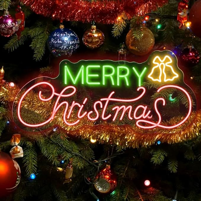 Custom LED Neon 'Merry Christmas' Sign, Night Light Wall Home Decor, Xmas Gift Size: 20x9inches