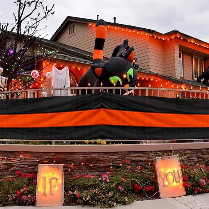 2Pack Halloween Bunting Flags 2 x 20Ft Trick or Treat Bunting Banner Decor Halloween Spooky Ghost Day Outside Fence Outdoor Porch Graden 3 Stripe Orange & Black Bunting Halloween Party Decoration