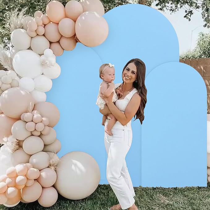 Wedding Arch Cover Set of 3 Spandex Fitted Arch Covers Stretchy Backdrop Chiara Backdrop Stand Cover 4ft 5ft 6ft Balloon Arch Cover Light Blue Arch Frame Cover for Baby Shower Birthday Party Decor