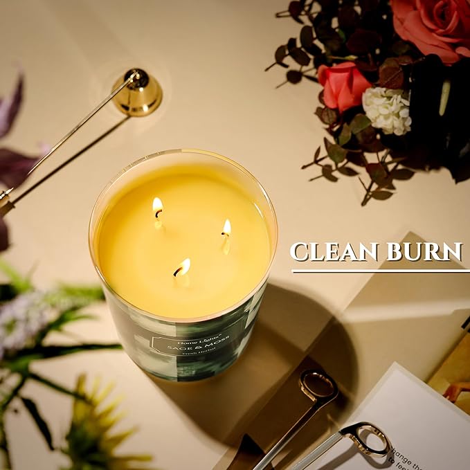 HomeLights Scented Candles | Large Jar 34 Oz Natural Soy Candle | 130 hrs Long-Lasting with 3 Wicks | Scandinavian Minimalist Design Home Decor | Gifts for Mom & Women, Sage & Moss