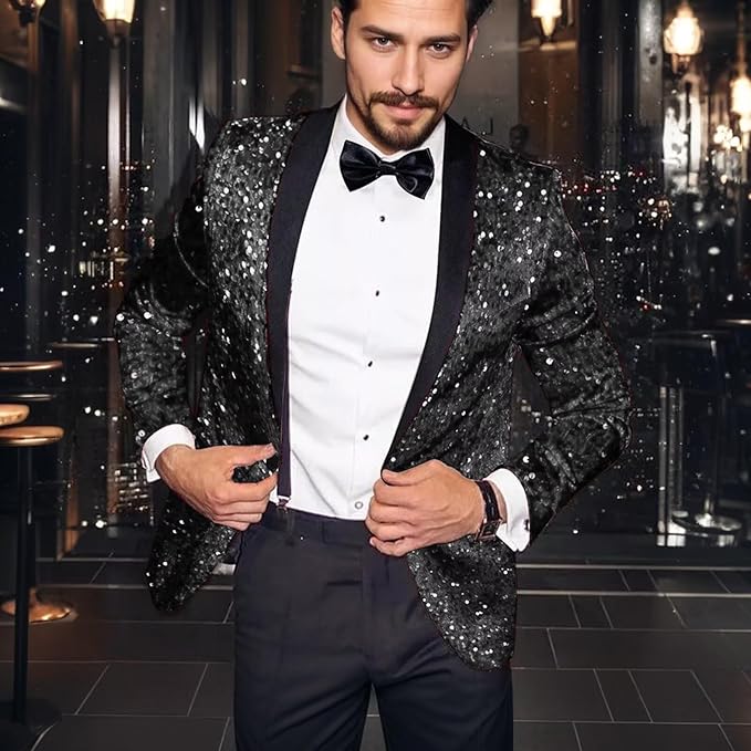 High-End Suits Sequins Men Tuxedo Sparkly Shawl Lapel Homecoming Suit Glitter 2 Pieces Party Prom Festival Blazer Pants