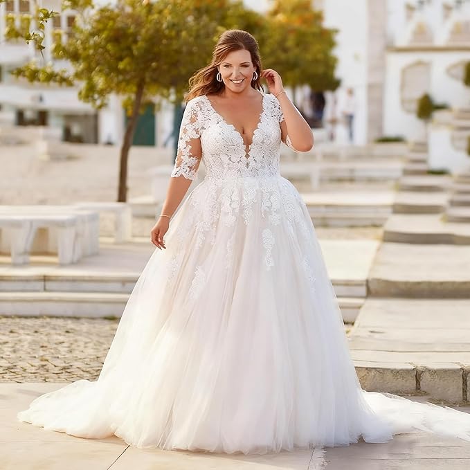 Plus Size Wedding Dresses for Bride Long Sleeve Wedding Bridal Gowns with Lace Appliques Off Shoulder Bride Dress