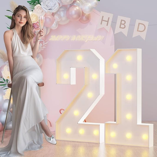 3FT Marquee Light Up Numbers 21th Birthday Decorations for Her Him, Large Marquee Numbers 21 Twenty-One Years Olds Party Decor, Big Mosaic Numbers Anniversary Decorations