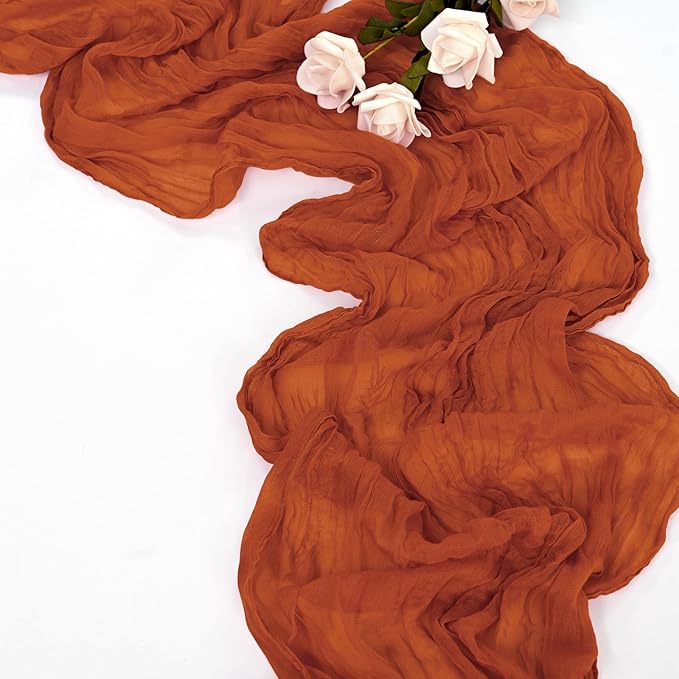 20 Pack Terracotta Table Runner 10Ft Cheesecloth Table Runner Boho Gauze Table Runners Romantic Long Sheer Fabric Cheese Cloth Table Runners for Wedding Party Bridal Shower(Terracotta)