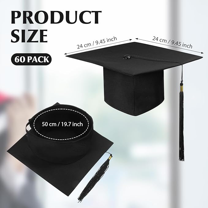 Panitay 30/60 Pcs Graduation Cap Bulk Adult Graduation Hat with Tassel Men Women Hat for School Ceremony Costume Accessory