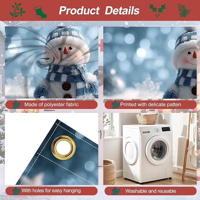 Christmas Garage Door Banner 7x16FT Snowman Winter Scene, Cute Holiday Garage Door Cover for Outdoor Xmas Decorations & Driveway Displays