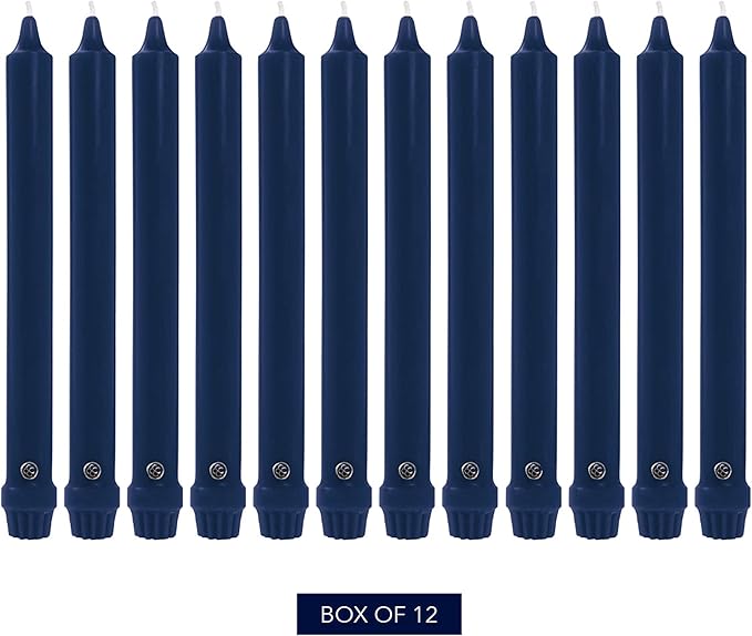 Colonial Candle Unscented Taper Candle, Classic Collection, Indigo, 10 In, Pack of 12 - Up to 8 Hours Burn