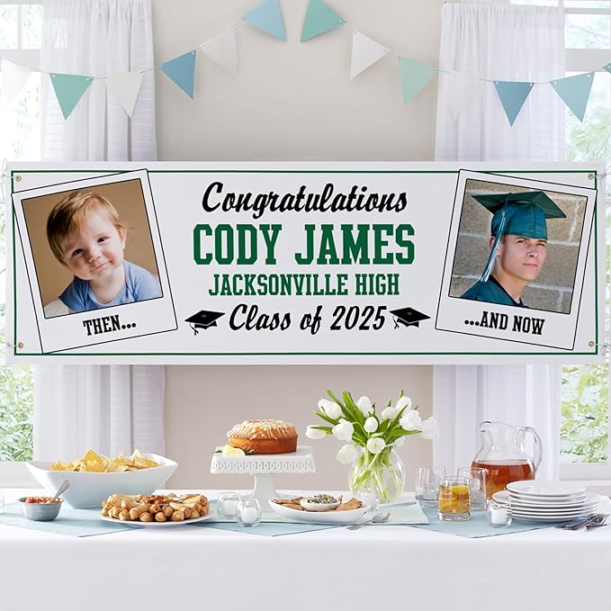 Let's Make Memories Personalized 8ft Graduation Banner - Graduation Party Decorations - Customized Congratulations Banner - Class of 2024 - Indoor/Outdoor Vinyl - How Time Flies - Purple - 8 ft