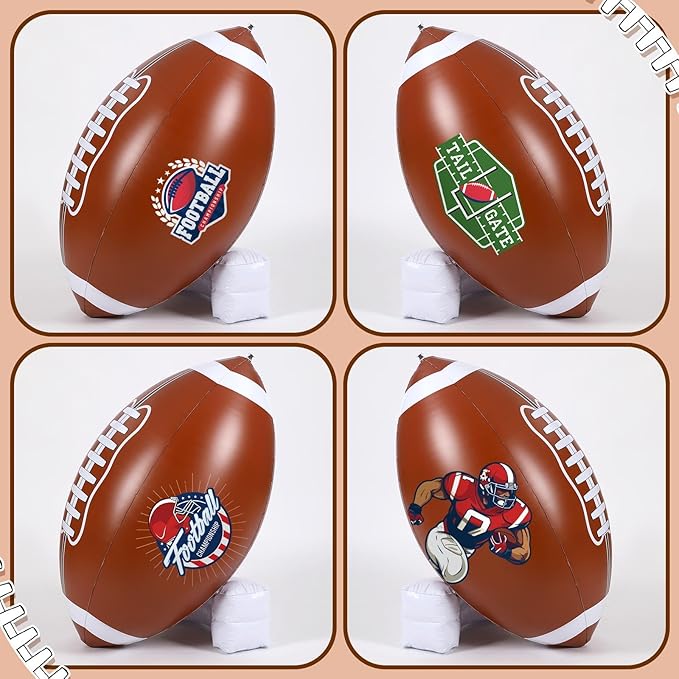 Bencailor 2 Pcs Giant Football Party Decoration Jumbo Inflatable Football with Tee Set for Game Large Blow up Footballs for Sport Birthday Party Indoor Outdoor Lawn Yard Decor(47 Inch)