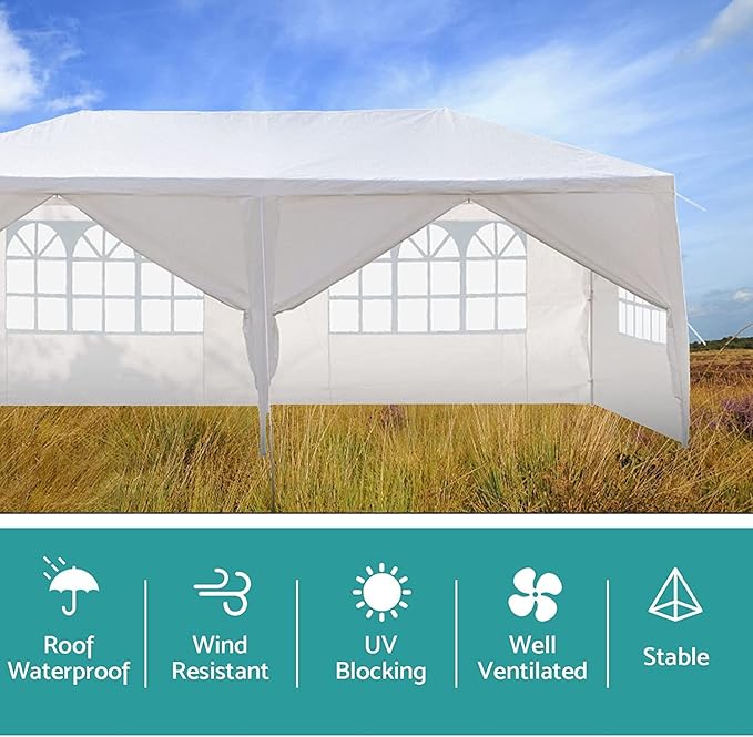 Party Tent, Tents for Parties, Outdoor Wedding Birthday Event Tent Patio Gazebo Carport Canopy Shade, Canopy with Removable Sidewalls & Transparent Window (10'x20'/6 Sidewalls White)
