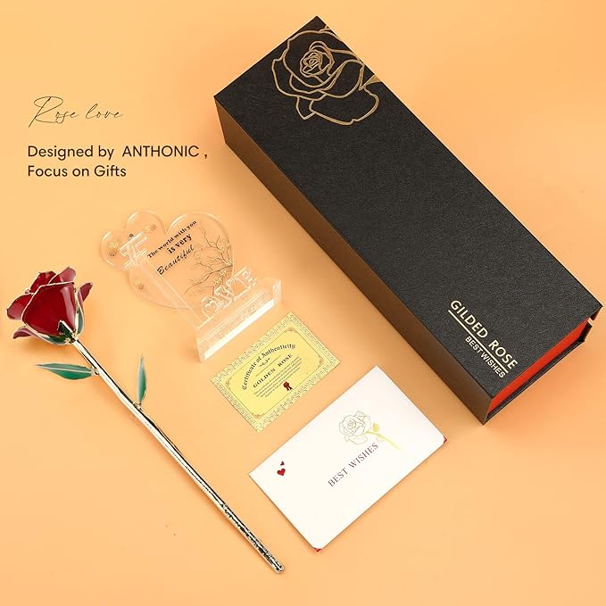 Gold Dipped Infinity Rose Last Forever Flower Decor, Birthday Gift for Women in Her Birthday Valentines Day Mothers Day, Resin Preserved Rose | Anniversary Present for Mom (Red)