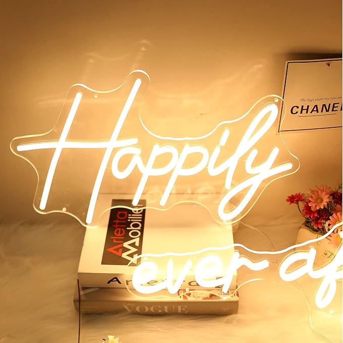 Happily Ever After Neon Sign Large, 38.4 Inch Neon Light Sign Art Decorative with Dimmer for Engagement,Birthday,Wedding,Gift for Girl,Home Wall Decor,Living Room Decor