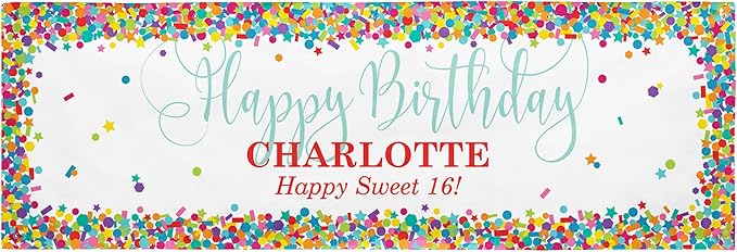 Let's Make Memories Personalized Happy Birthday Banner for Kids - Custom Colorful Party Decorations - Indoor/Outdoor Vinyl - Any Text - Happy Birthday Confetti - 10ft