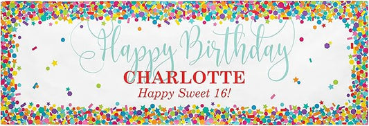 Let's Make Memories Personalized Happy Birthday Banner for Kids - Custom Colorful Party Decorations - Indoor/Outdoor Vinyl - Any Text - Happy Birthday Confetti - 10ft