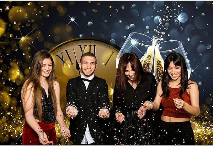 Baocicco 20x10ft Happy New Year Backdrop Countdown Party Shining Champagne Wine Glasses Bokeh Halos Backdrop Vinyl Photography Background New Year Eve Christmas Eve Party Winter Holiday Festival