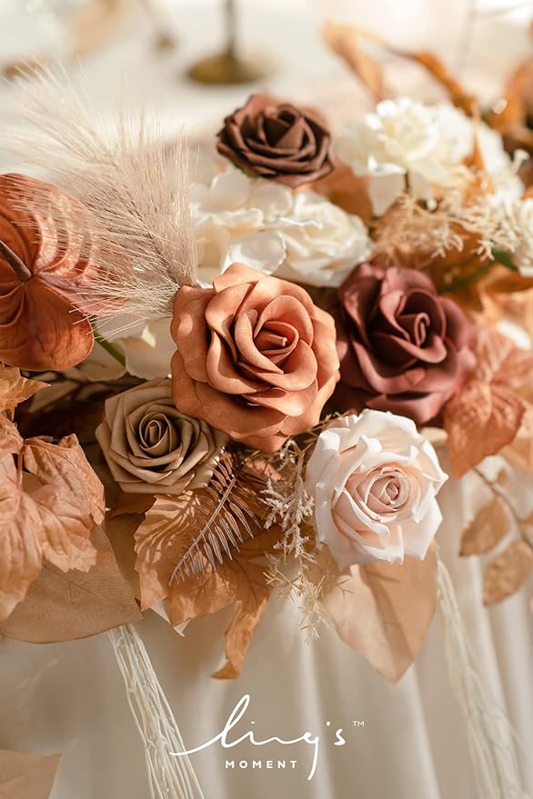 Ling's moment 9FT Eucalyptus and Willow Leaf Garland with White Flower, Handcrafted Wedding Sweetheart Table Centerpieces Head Table Decor Arch Backdrop Decorations for Wedding | Rust & Sepia