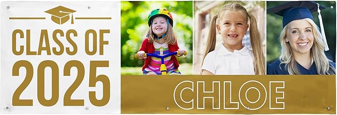 Let's Make Memories Personalized Graduation Banner - Graduation Party Decorations - Customized Congratulations Banner - Class of 2025 - Indoor/Outdoor Vinyl - Way to Grow - Gold - 10 ft.