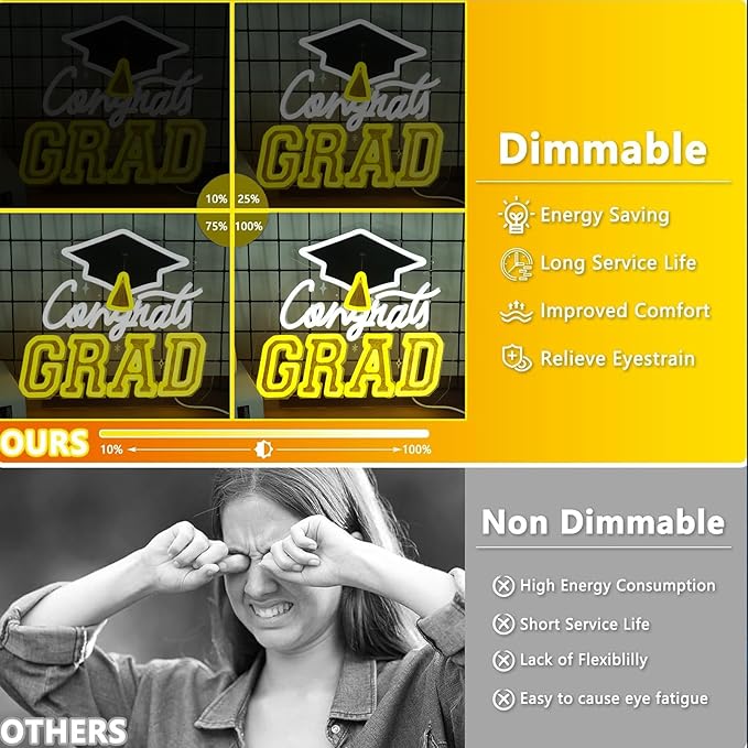 Congrats Grad Neon Sign LED Graduation Neon Lights Dimmable Graduation Party Decor for Prom Party,Graduation Gift for Boys Girls-12.72 x 12.2 IN-USB Powered-Acrylic