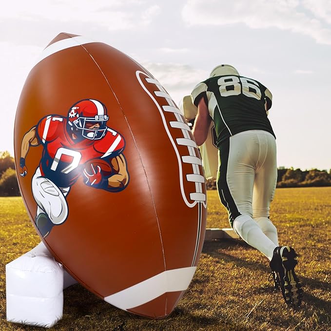 Bencailor 2 Pcs Giant Football Party Decoration Jumbo Inflatable Football with Tee Set for Game Large Blow up Footballs for Sport Birthday Party Indoor Outdoor Lawn Yard Decor(78 Inch)