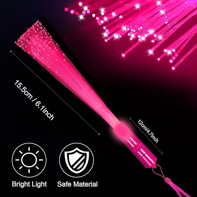 48 PCS Pink Glow Fiber Wands Sticks LED Light Wands 3 Modes Flashing Fiber Optic Light Rod Bulk Fiber Optic Wands Glow in The Dark Party Favors for Bar Wedding Party Supplies