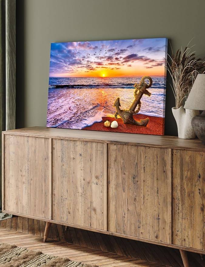 IPIC - "Anchored in Time Personalized Canvas Wall Art, Custom Beach Sunset Canvas Print with Name and Date, A Personalized Gift for Couple, Wedding, or Anniversary, Coastal Home Decor