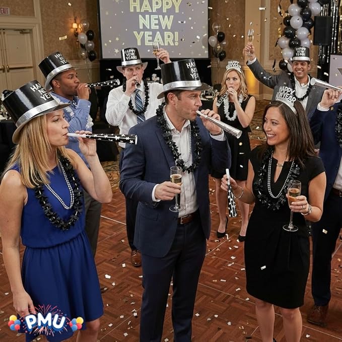 PMU New Year's Eve Party Supplies New Year's Eve Decorations Supplies, 2026 Silver Legend Illusion Party Kit Assortment for 10 Persons - Outfits for Adults, Men and Women (10/psn) Pkg/1