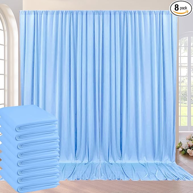 40ft x 10ft Wrinkle Free Baby Blue Backdrop Curtain for Boy Birthday Party,8 Panels 5×10ft Soft Silky Polyester Blue Photo Backdrop Drapes for Baby Shower Gender Reveal Wedding Photography