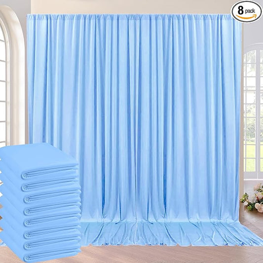 40ft x 10ft Wrinkle Free Baby Blue Backdrop Curtain for Boy Birthday Party,8 Panels 5×10ft Soft Silky Polyester Blue Photo Backdrop Drapes for Baby Shower Gender Reveal Wedding Photography