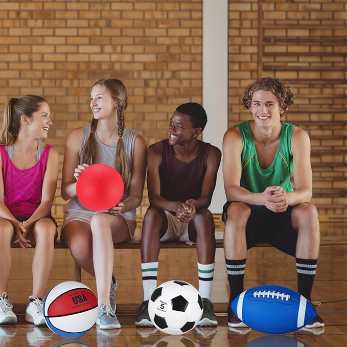 Deekin 8 Pcs Assorted Sport Balls Set Official Size Basketball Football Soccer Playground Balls with Pump and Bag Multi Athletic Ball for Youth Adult Outdoor Indoor Holiday Sports Gifts