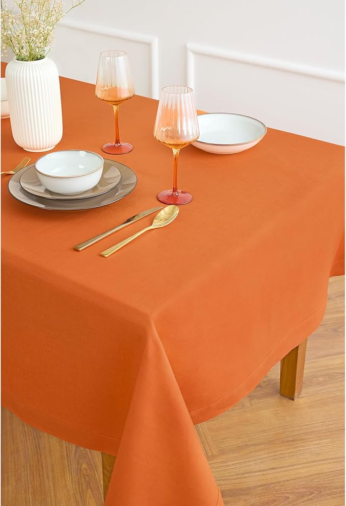 Solino Home Linen Tablecloth for Rectangle Tables 60 x 108 Inch - 100% Pure Linen Persimmon Orange Table Cloth - Fete, Machine Washable Cloth Tablecloth for Spring, Easter