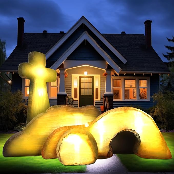 VIHOSE 5 Ft Easter Inflatable Outdoor Decorations Empty Tomb Cross Blow Up Decor Jesus Tomb Inflatables with LED Lights Easter Religious Decorations for Lawn, Indoor, Outdoor, Garden Decor