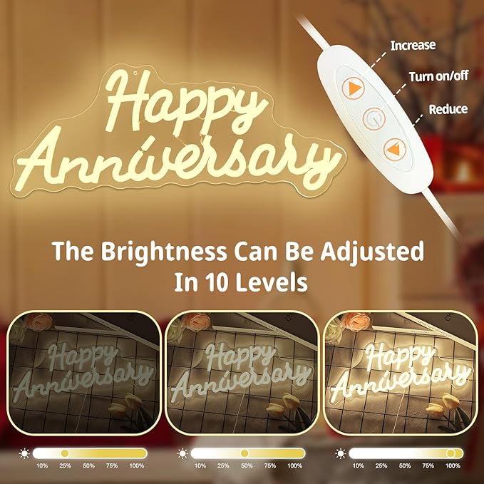 Happy Anniversary Neon Sign Dimmable Wedding Anniversary Decorations Led Sign Backdrop Feliz Aniversario Light Up Sign for Party Decor Gift for Couple(16.2"x6.14")