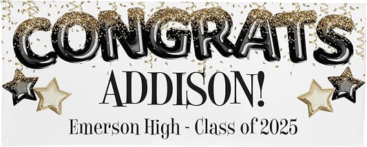 Let's Make Memories Personalized Graduation Banner - Graduation Party Decorations - Customized Congratulations Photo Banner - Class of 2025 - Indoor/Outdoor Vinyl - Fly High - 10 ft.